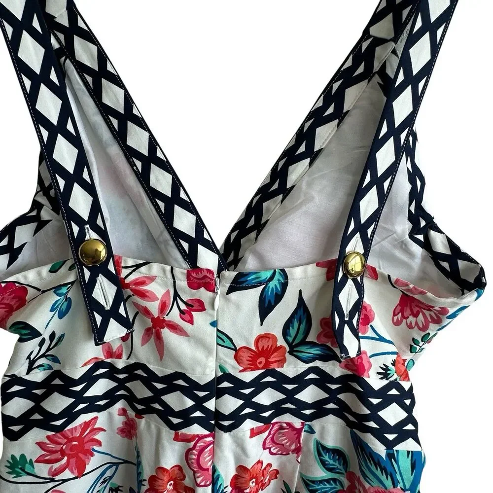 Eliza J Jumpsuit Sz 10 Floral Wide Leg NEW White Crispy Crisscross Cottagecore - Picture 11 of 11